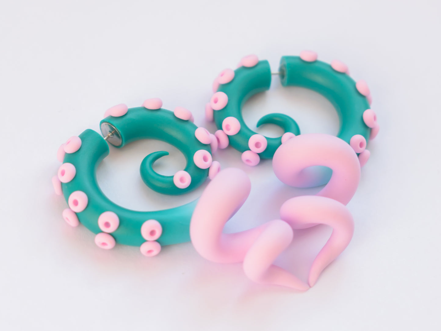 Octopus Tentacle Earrings, Anime Fake Gauges, Polymer Clay Jewelry - Ready to ship