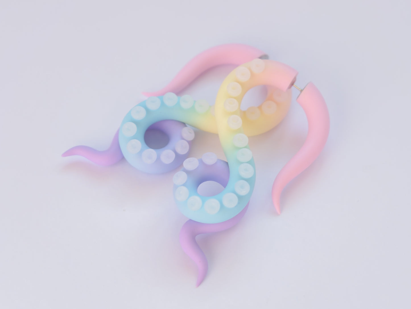 Pastel Rainbow Tentacle Earrings, Kawaii Fake Plugs, Handmade Polymer Clay Jewelry - Ready to Ship