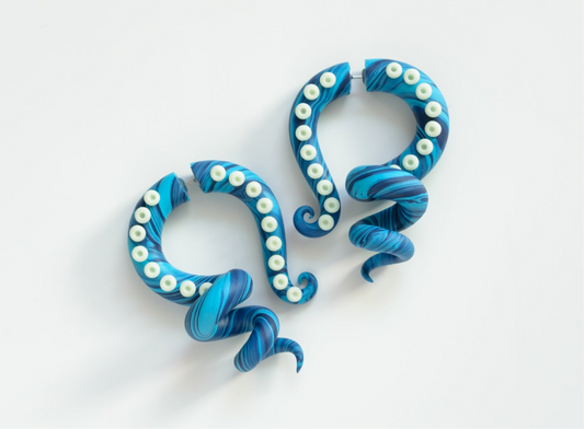 Mermaid Tentacle Earrings with Glow in the Dark suction cups, Handmade Polymer Clay Jewelry - Ready to Ship