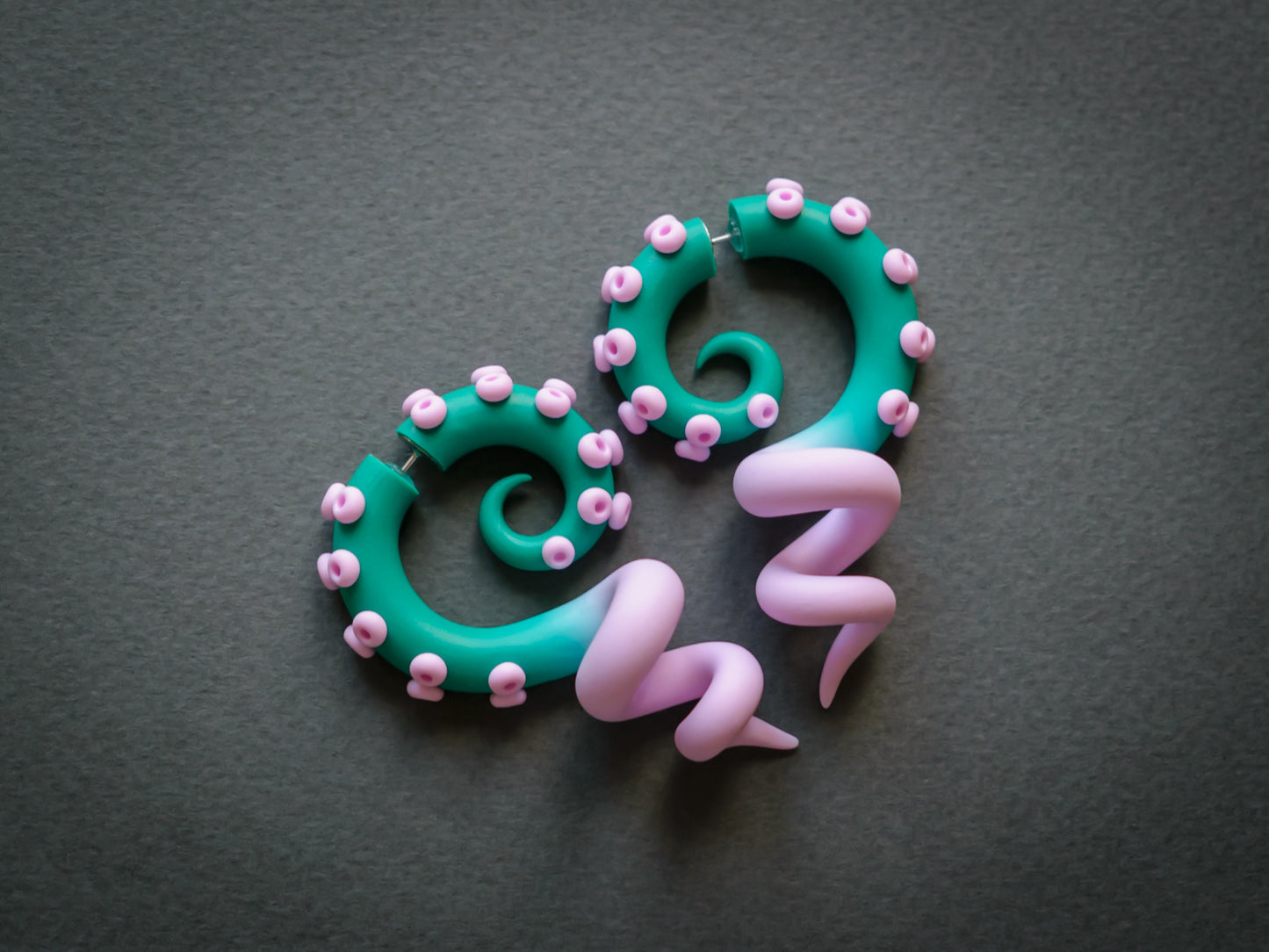 Octopus Tentacle Earrings, Anime Fake Gauges, Polymer Clay Jewelry - Ready to ship