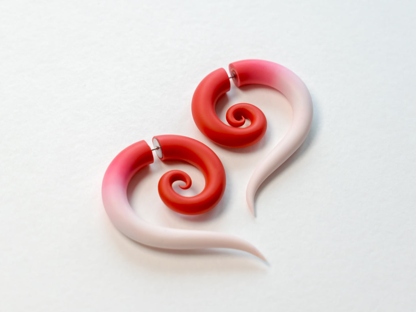 Red and White Fake Gauge Earrings - Ready to ship