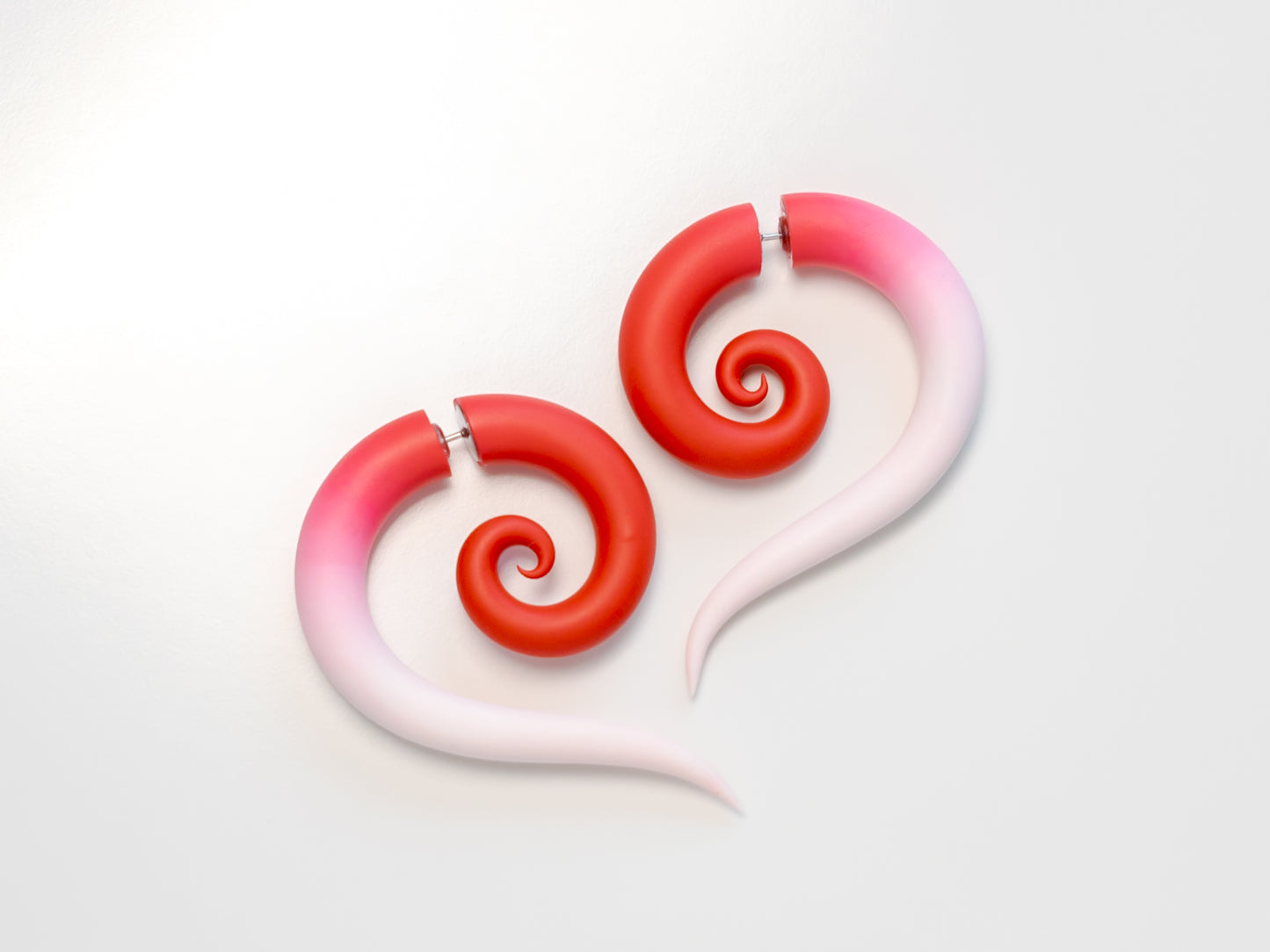 Red and White Fake Gauge Earrings - Ready to ship