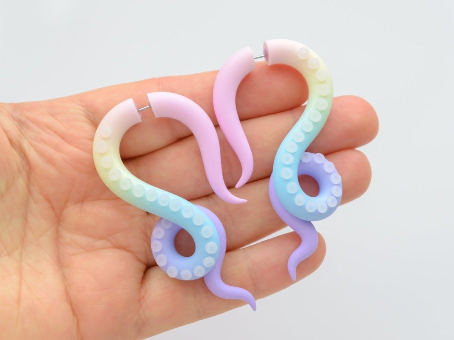 Pastel Rainbow Earrings, Cute Kawaii Jewelry, Octopus Tentacle Earrings