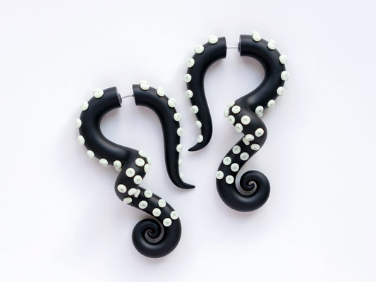 Black Tentacle Earrings with Glow in the Dark suction cups