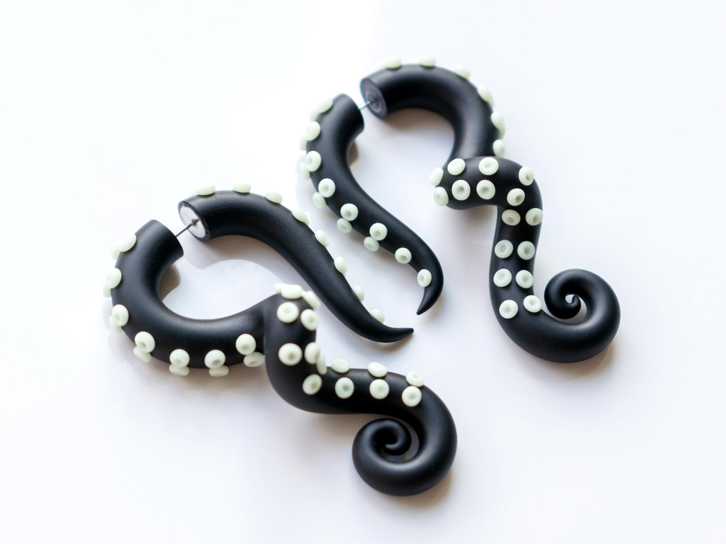 Black Tentacle Earrings with Glow in the Dark suction cups