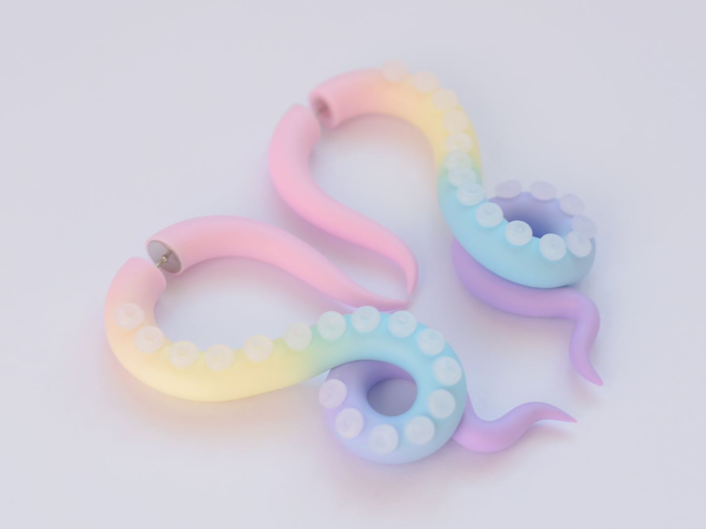 Pastel Rainbow Tentacle Earrings, Kawaii Fake Plugs, Handmade Polymer Clay Jewelry - Ready to Ship