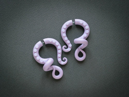 Octopus Tentacle Earrings, Handmade Fake Gauges, Polymer Clay Jewelry - Ready to Ship