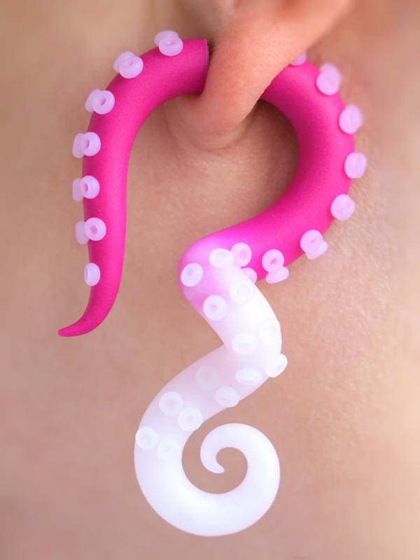 Yami Kawaii Accessories, Octopus Tentacle Earrings, Anime Fake Plugs