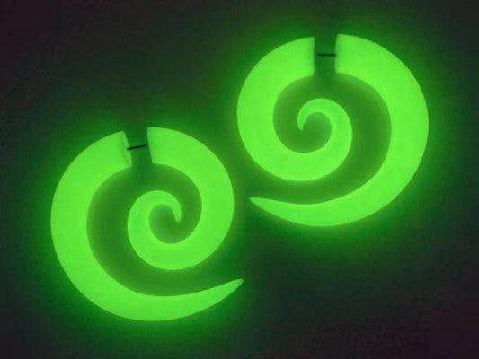 Glow in the Dark Spiral Earrings, Glowing Fake Gauges