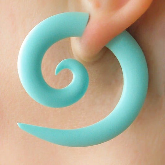 Mint Pastel Kawaii Earrings, Spiral Fake Plugs, Sweet Lolita Accessories