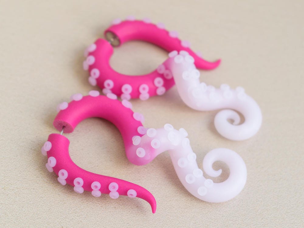 Yami Kawaii Accessories, Octopus Tentacle Earrings, Anime Fake Plugs