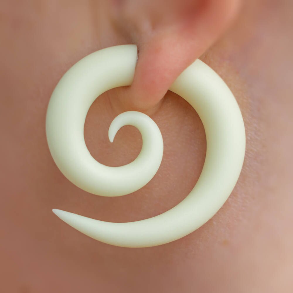 Glow in the Dark Spiral Earrings, Glowing Fake Gauges