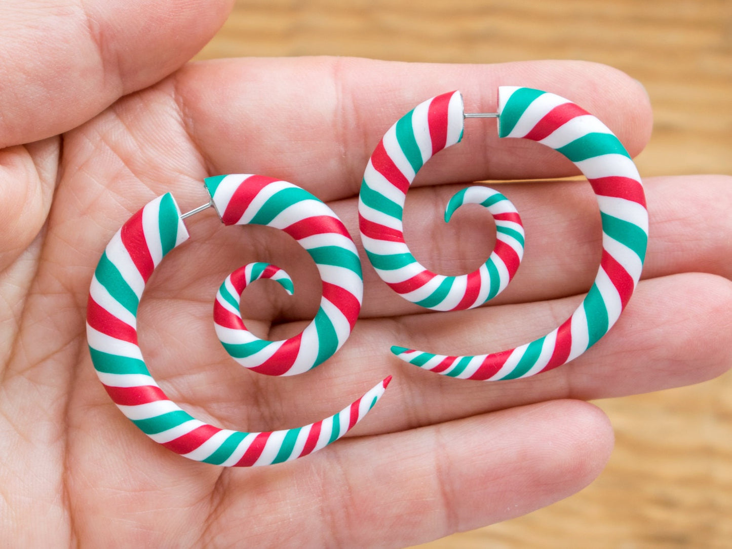 Candy Lollipop Christmas Earrings - Handmade Polymer Clay Jewelry