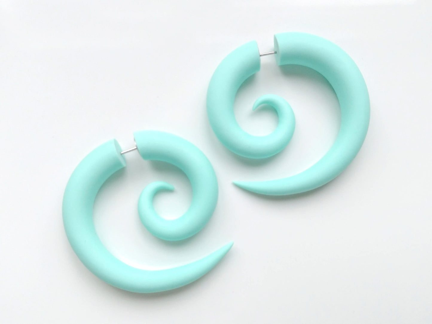 Mint Pastel Kawaii Earrings, Spiral Fake Plugs, Sweet Lolita Accessories