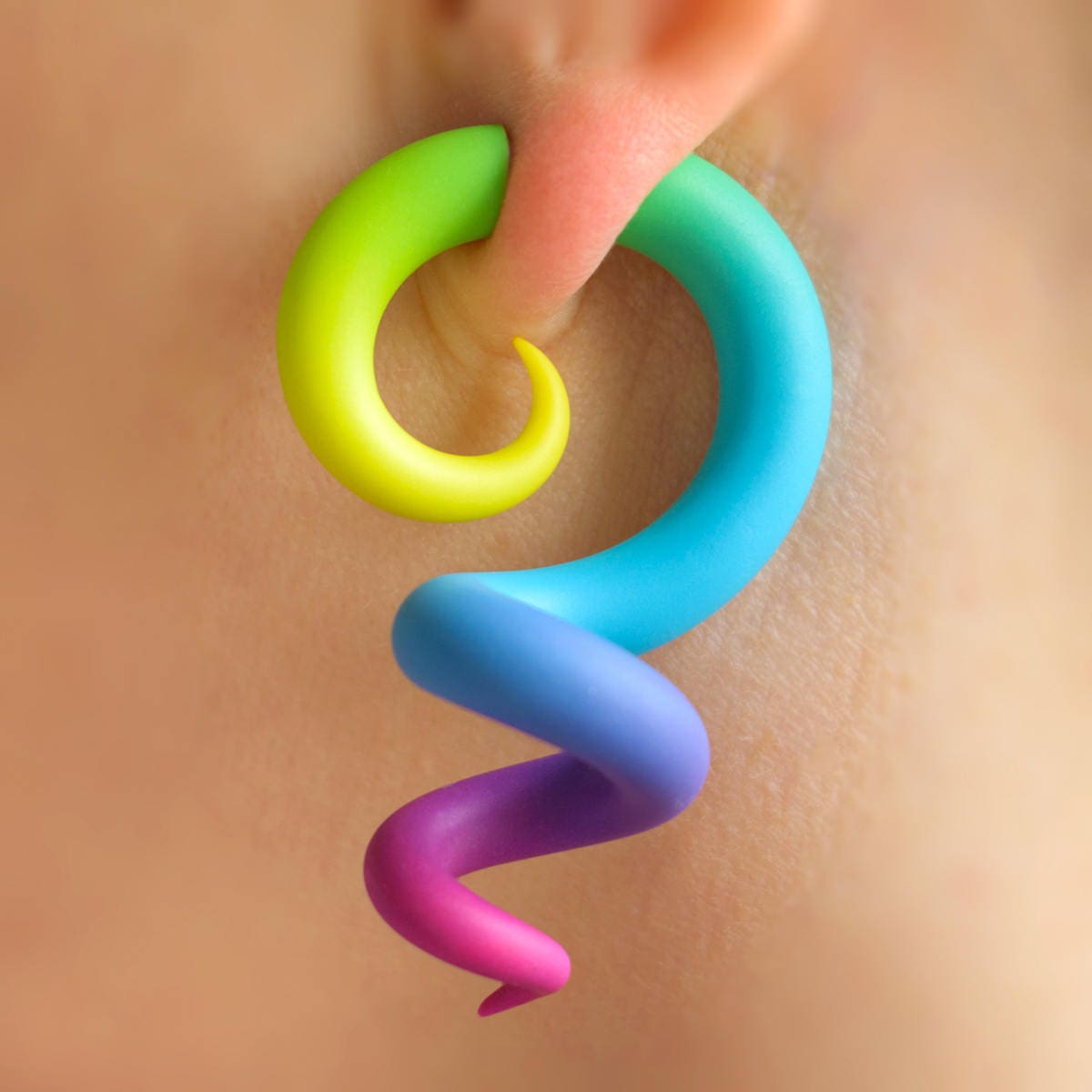 Colorful Spiral Earrings, Polymer Clay Fake Gauges