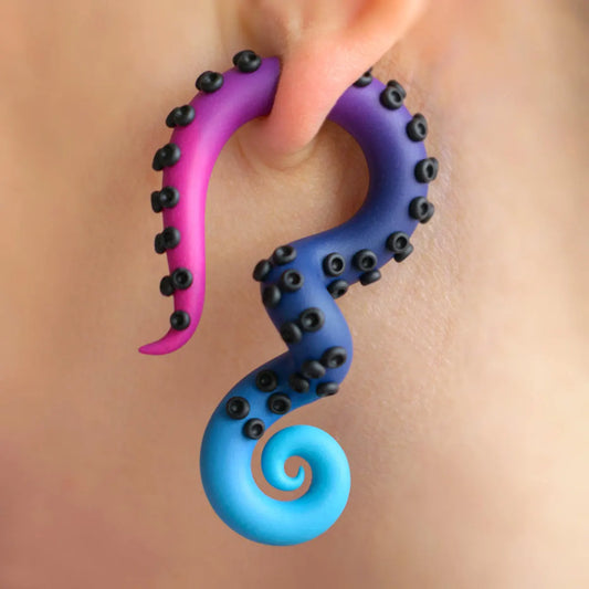 Bisexual Octopus Earrings, Cosplay Tentacle Jewelry, Anime Fake Gauges