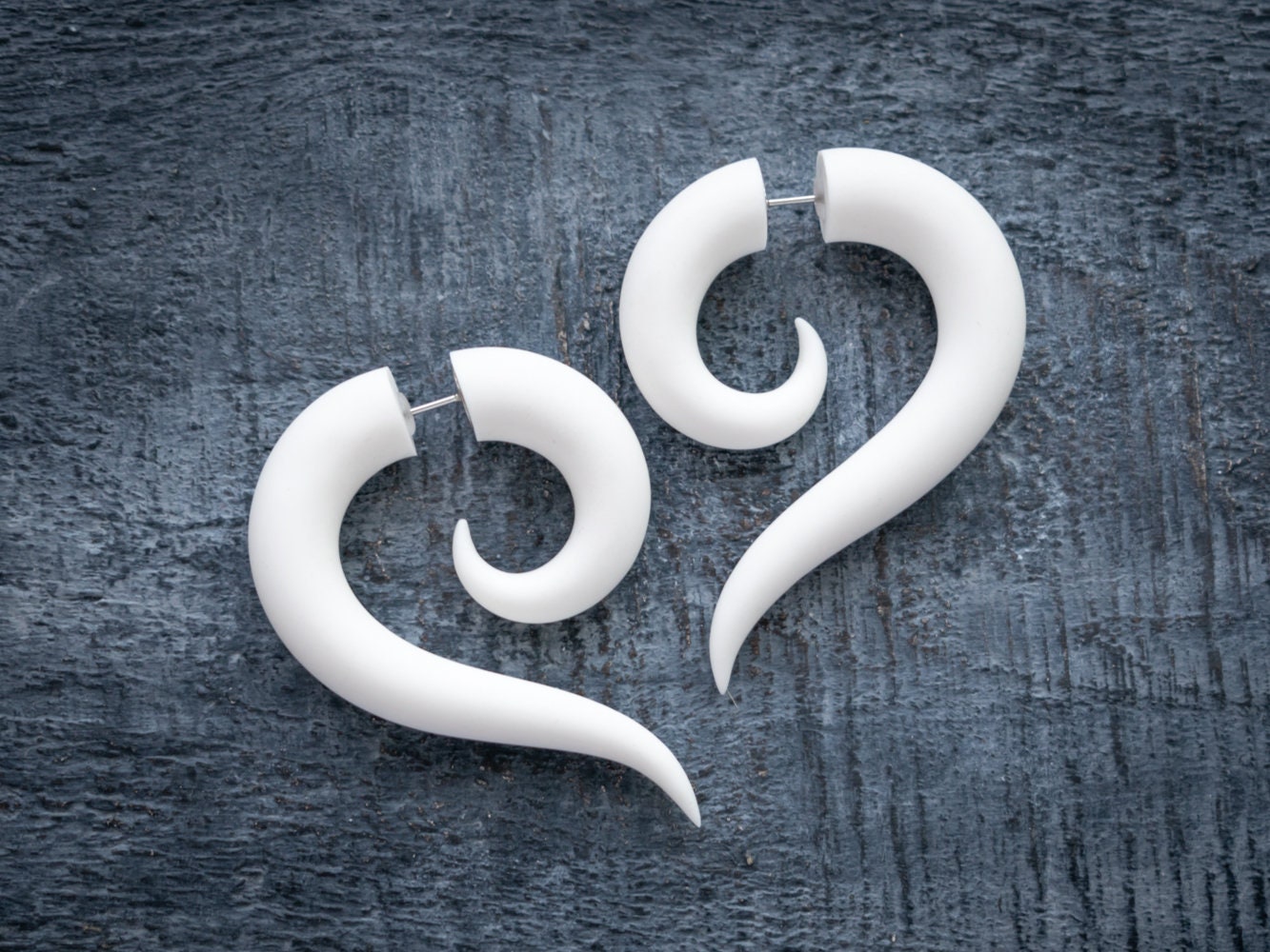 White Spiral Earrings, Mori Kei Jewelry, Fake Gauge Earrings