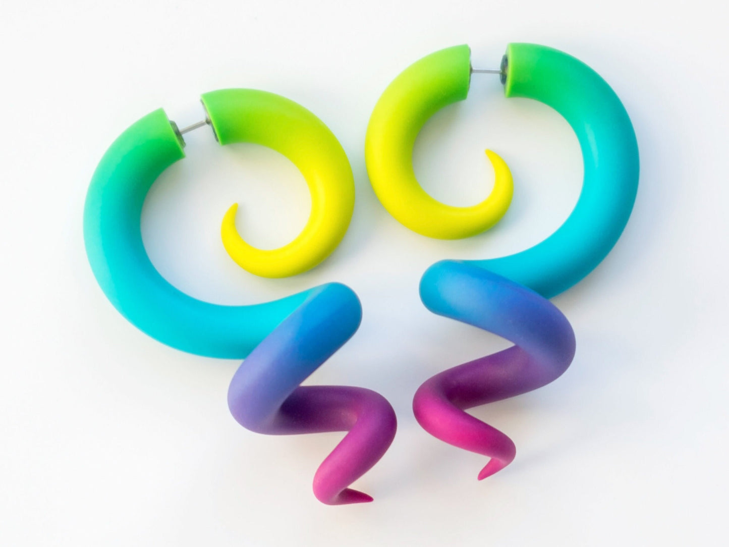 Colorful Spiral Earrings, Polymer Clay Fake Gauges