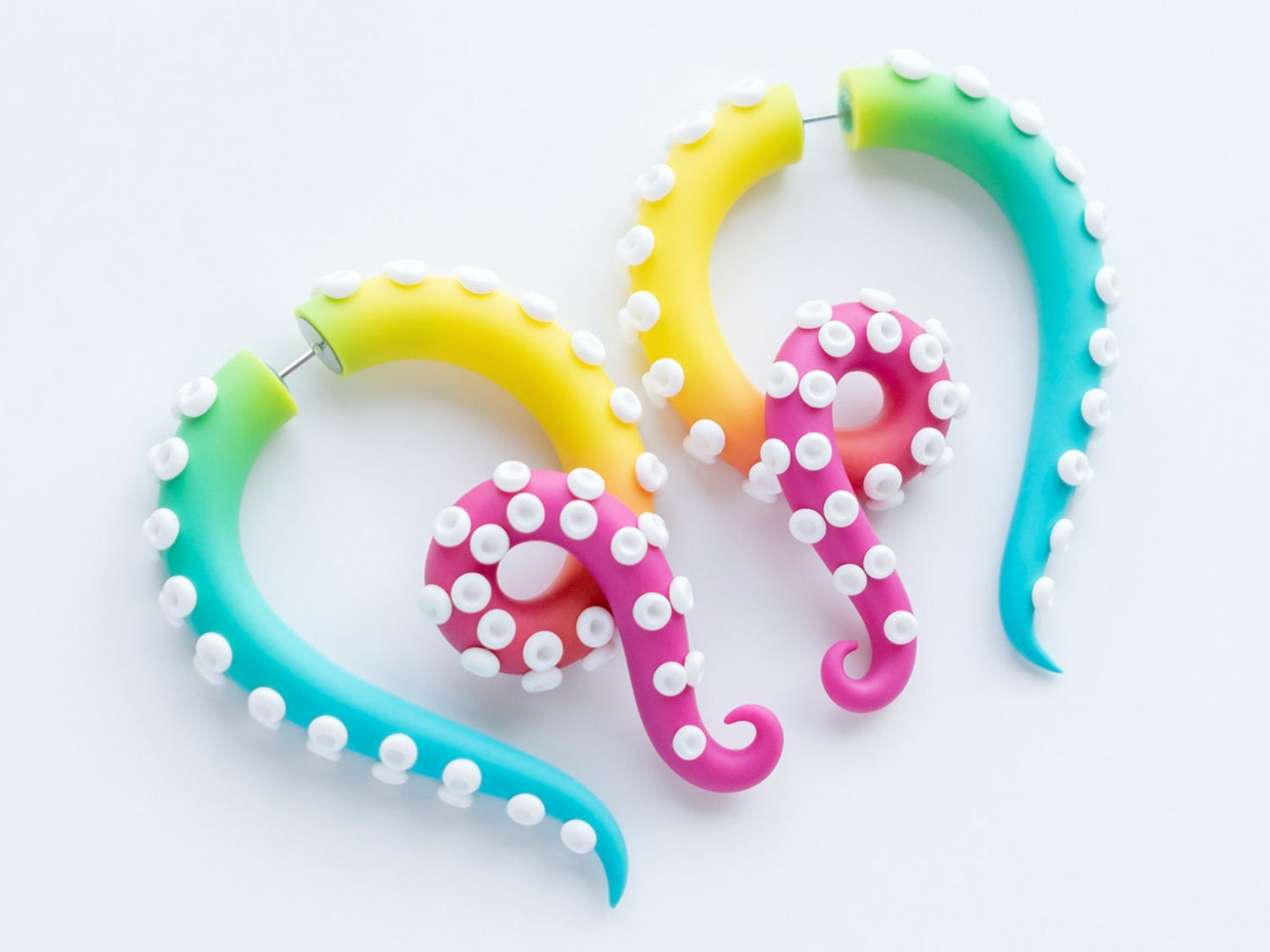 Octopus Tentacle Earrings, Handmade Rainbow Jewelry, Anime Fake Gauges