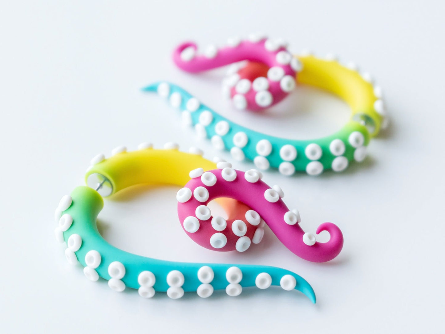 Octopus Tentacle Earrings, Handmade Rainbow Jewelry, Anime Fake Gauges