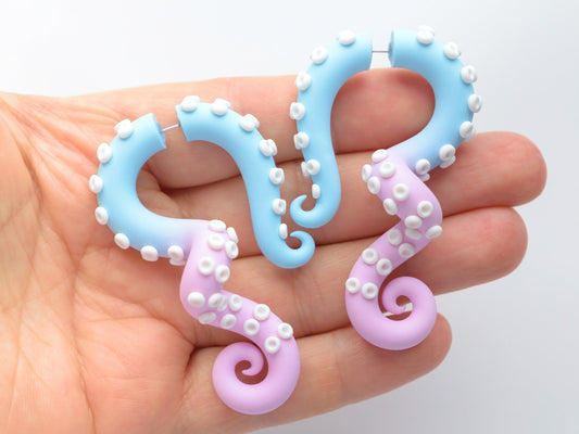 Pastel Kawaii Octopus Earrings, Handmade Tentacle Jewelry, Sweet Lolita Accessories