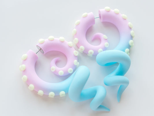 Kawaii Octopus Jewelry, Pastel Goth Tentacle Earrings with Glow in the Dark suction cups