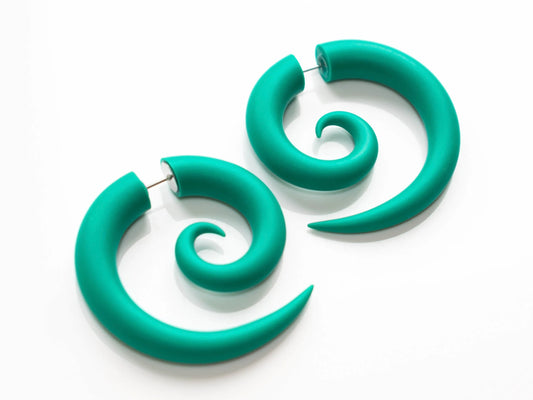 Teal Spiral Earrings, Mermaid Costume Jewelry, Cosplay Fake Gauges