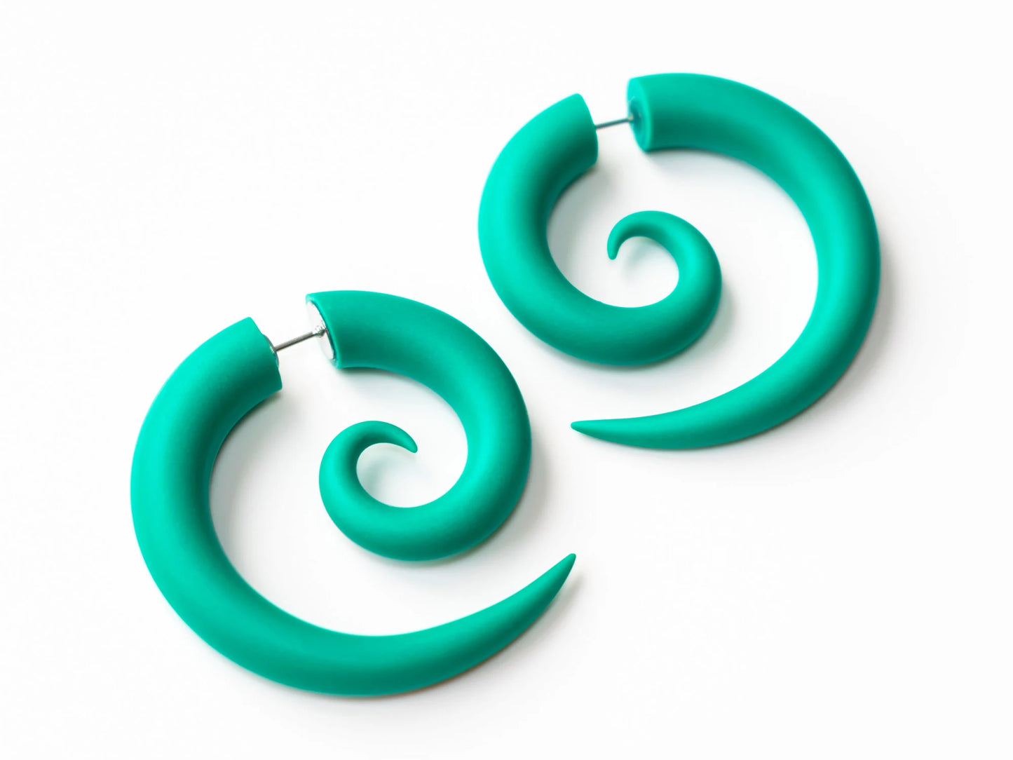 Teal Spiral Earrings, Mermaid Costume Jewelry, Cosplay Fake Gauges