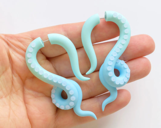 Pastel Mermaid Accessories, Kawaii Fake Gauges, Octopus Tentacle Earrings