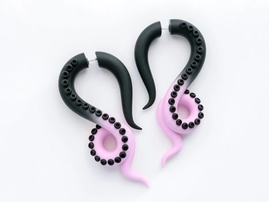 Pastel Goth Tentacle Earrings, Black Pink Accessories, Handmade Fake Gauges