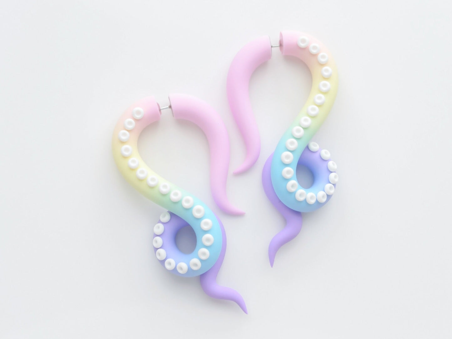 Pastel Fake Gauge Earrings, Cute Kawaii Jewelry, Octopus Tentacle Earrings