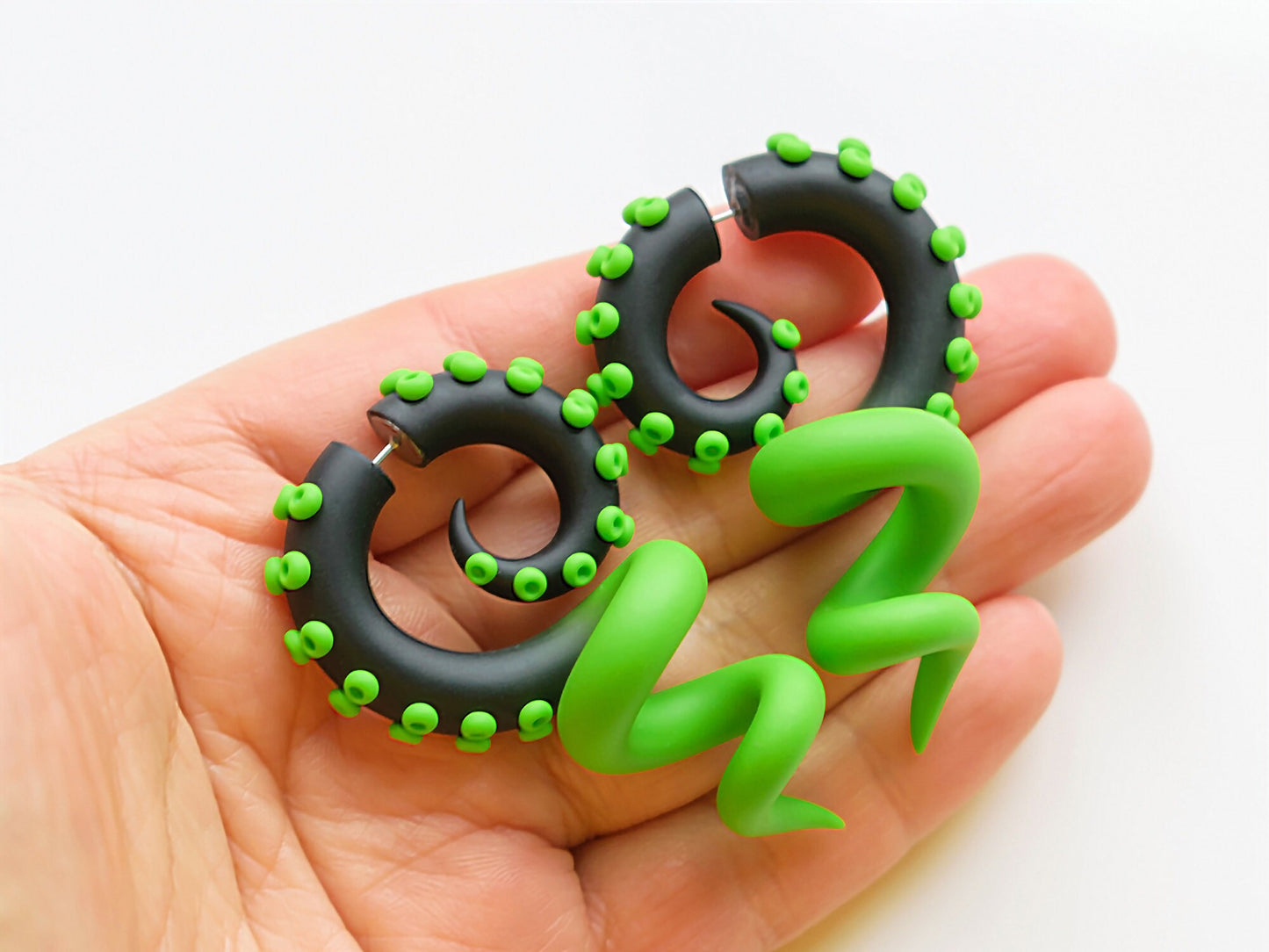 Cthulhu Octopus Earrings, Tentacle Fake Gauges, Creepy Alien Earrings