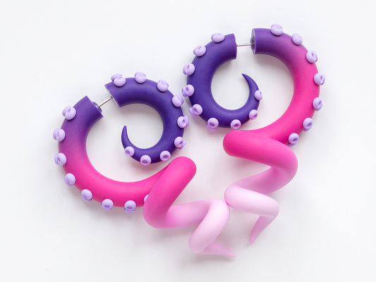 Yami Kawaii Polymer Clay Jewelry, Octopus Tentacle Earrings, Kidcore Fake Gauges