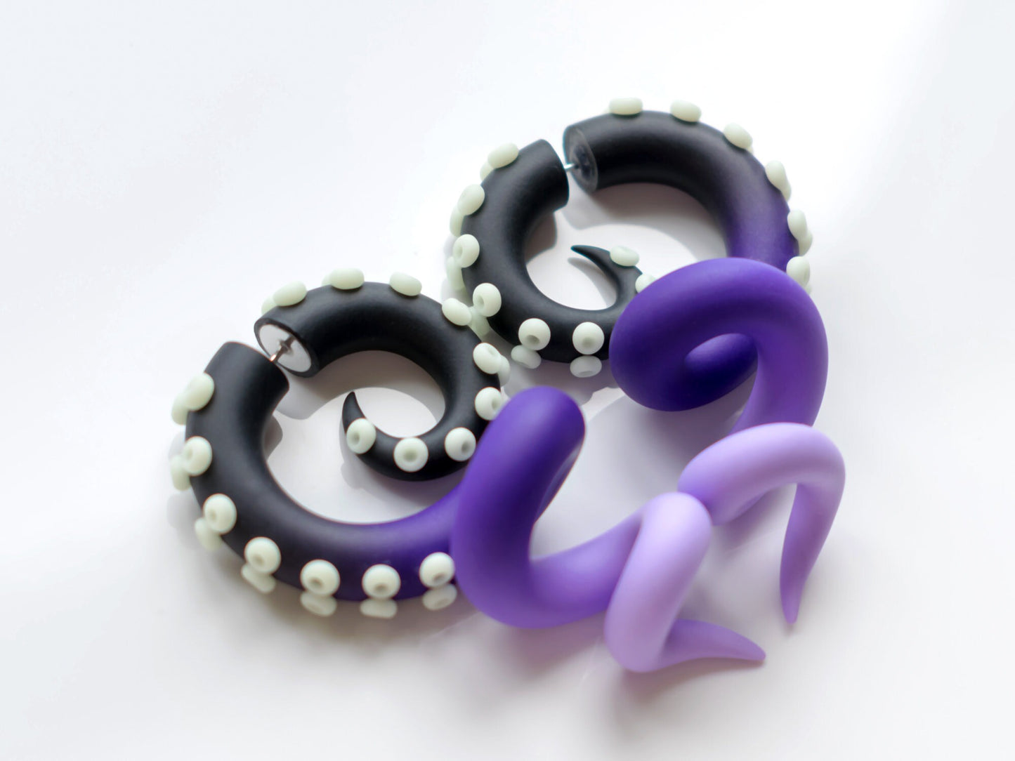 Pastel Goth Ursula Earrings with Glow in the Dark suction cups