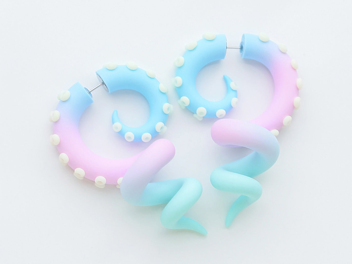 Pastel Kawaii Fake Gauges, Tentacle Earrings with Glow in the Dark suction cups