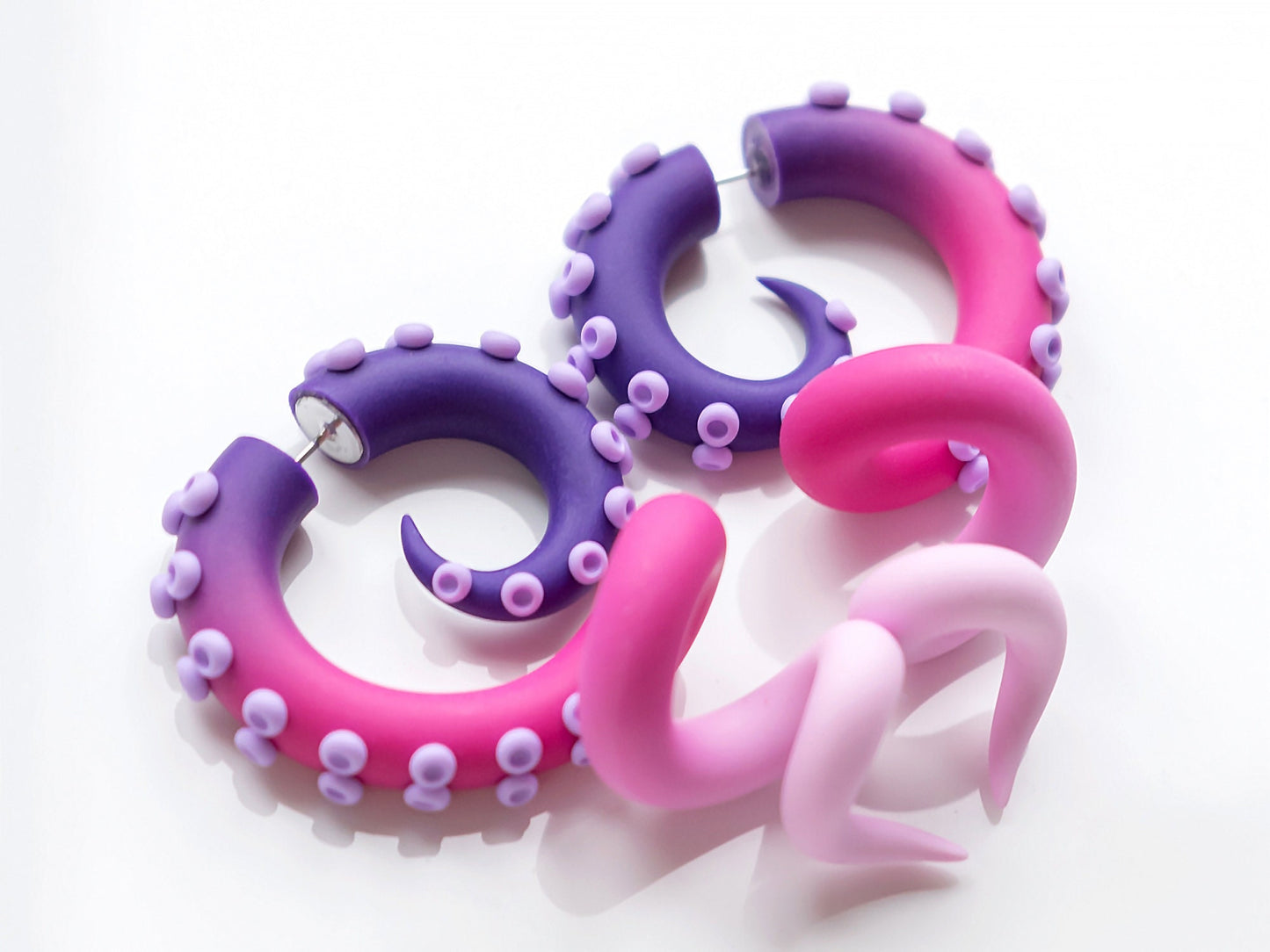 Yami Kawaii Polymer Clay Jewelry, Octopus Tentacle Earrings, Kidcore Fake Gauges