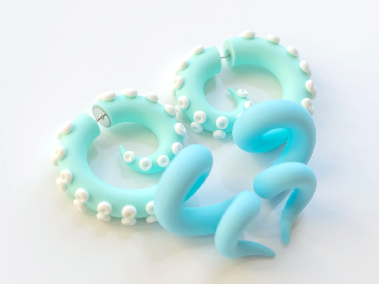 Kawaii Mermaid Earrings, Pastel Fake Gauges, Octopus Tentacle Earrings