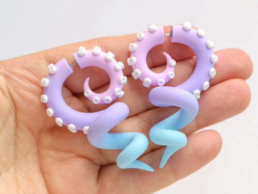 Pastel Goth Accessories, Kawaii Mermaid Statement Earrings, Octopus Tentacle Jewelry