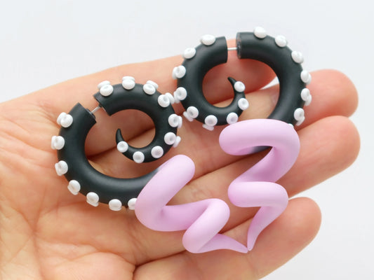 Pastel Goth Earrings, Yami Kawaii Jewelry, Tentacle Fake Gauges