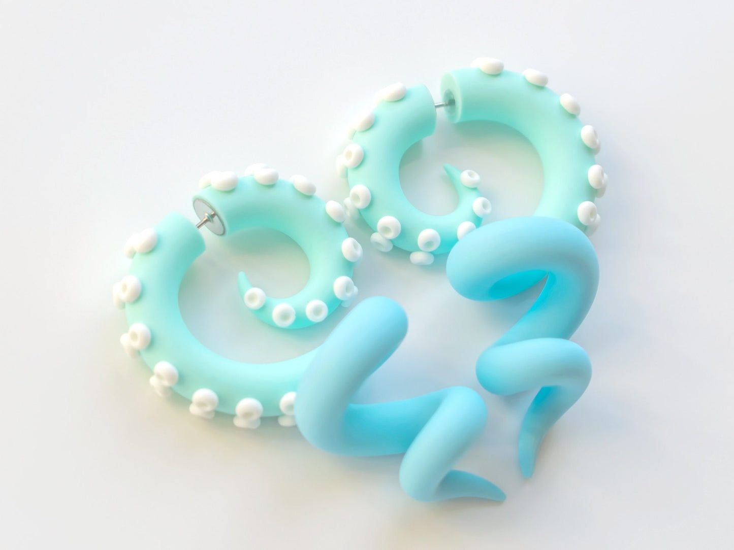 Kawaii Mermaid Earrings, Pastel Fake Gauges, Octopus Tentacle Earrings