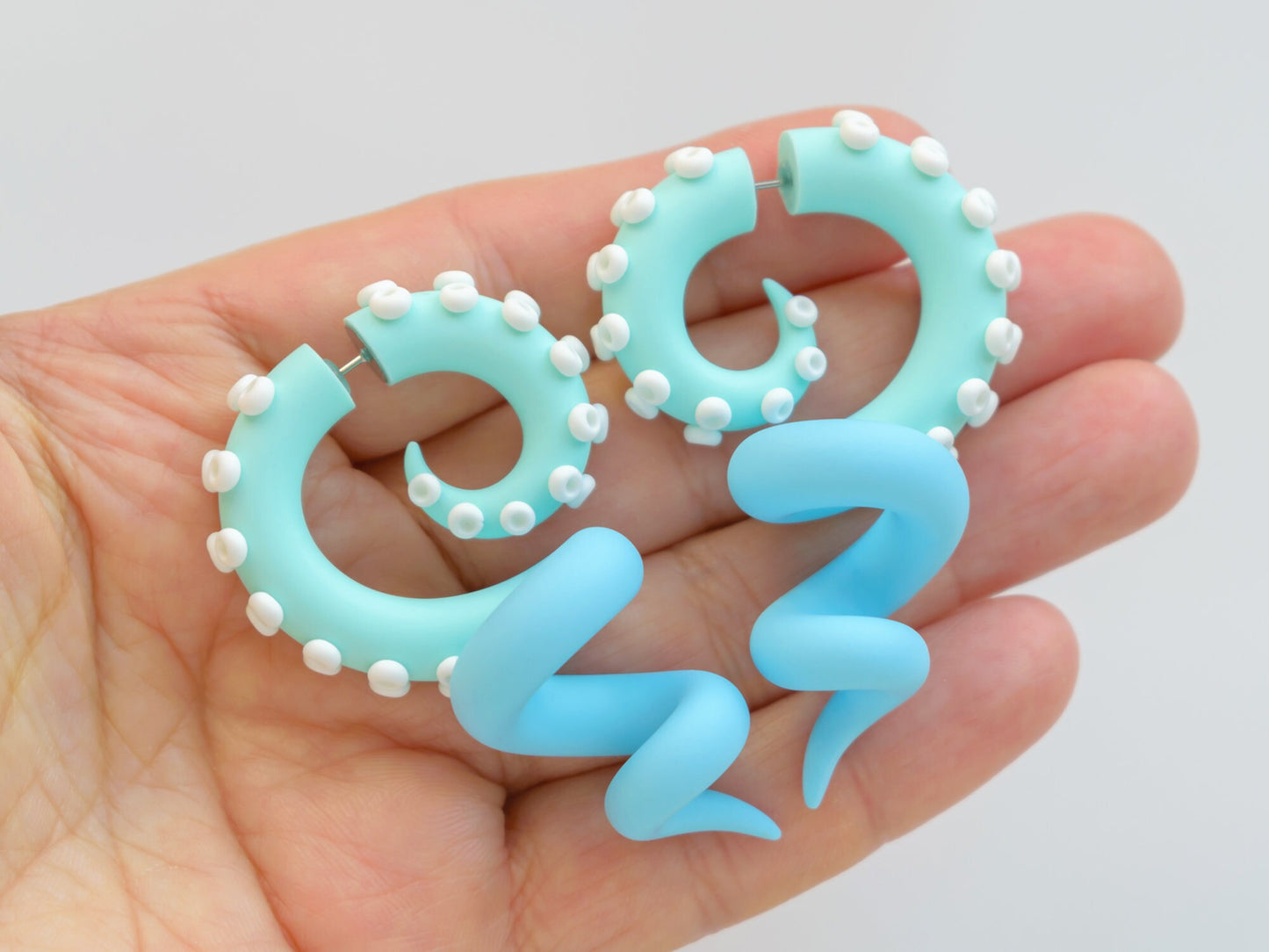 Kawaii Mermaid Earrings, Pastel Fake Gauges, Octopus Tentacle Earrings