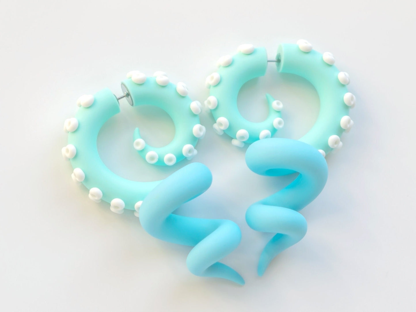 Kawaii Mermaid Earrings, Pastel Fake Gauges, Octopus Tentacle Earrings