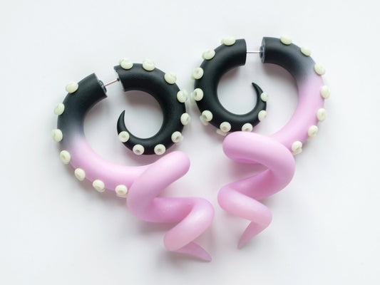 Pastel Goth Octopus Tentacle Earrings with Glow in the Dark suction cups