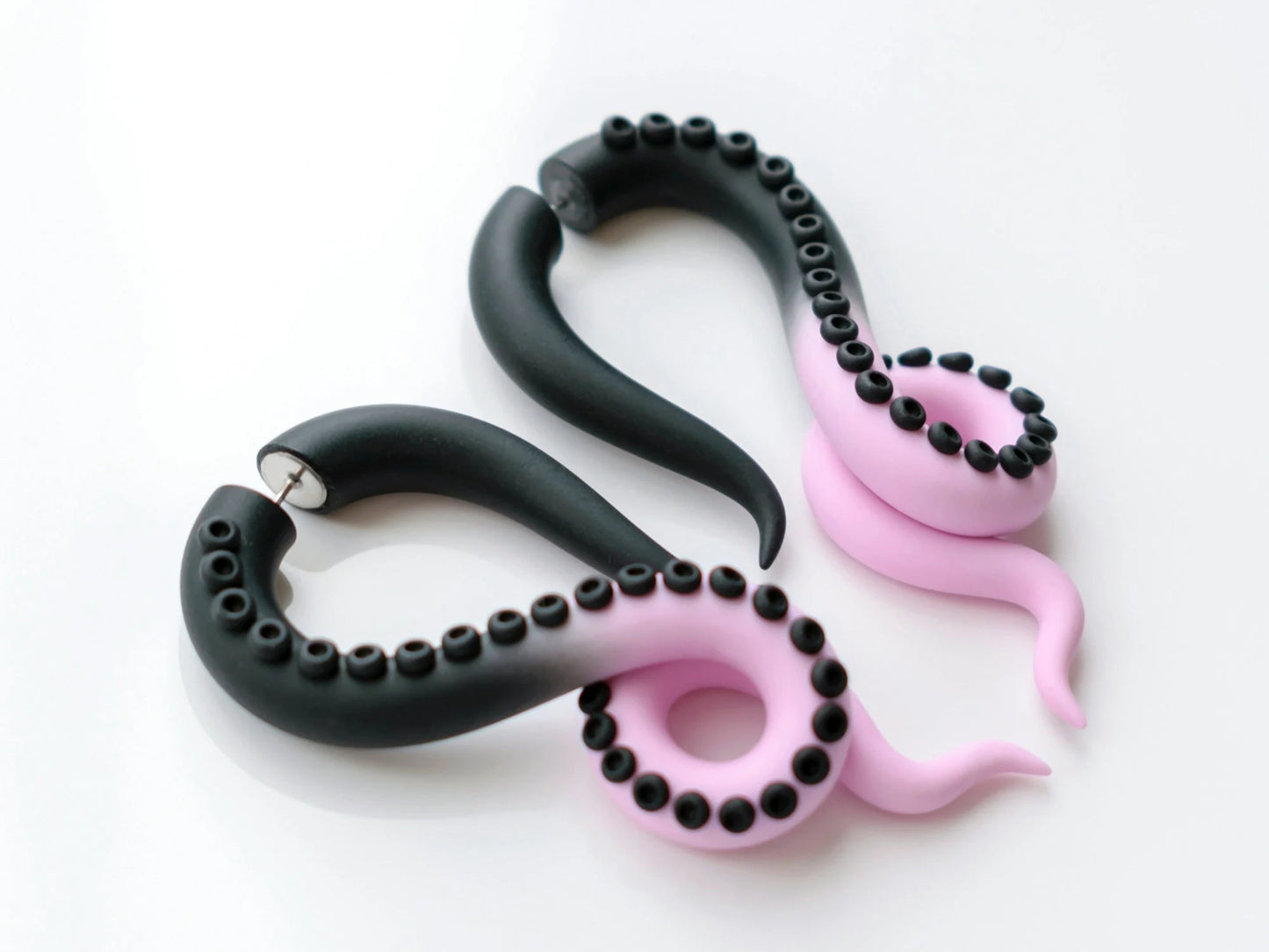 Pastel Goth Tentacle Earrings, Black Pink Accessories, Handmade Fake Gauges