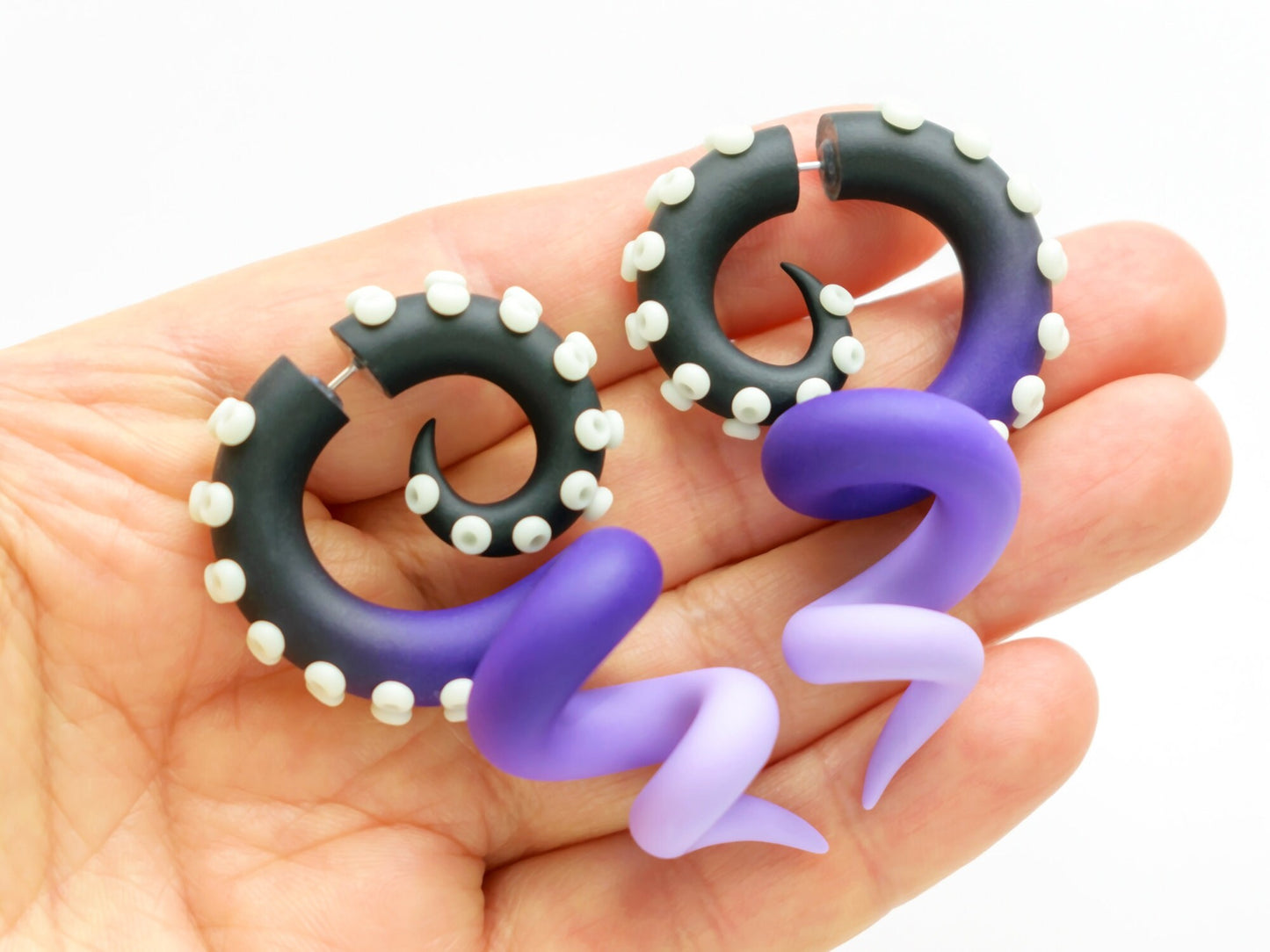 Pastel Goth Ursula Earrings with Glow in the Dark suction cups