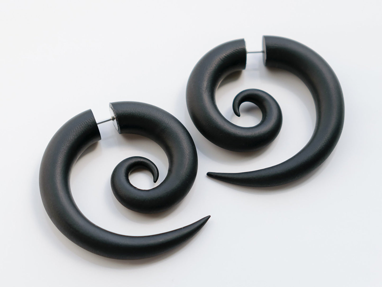 Black Spiral Earrings, Gothic Fake Gauges, Handmade Halloween Earrings