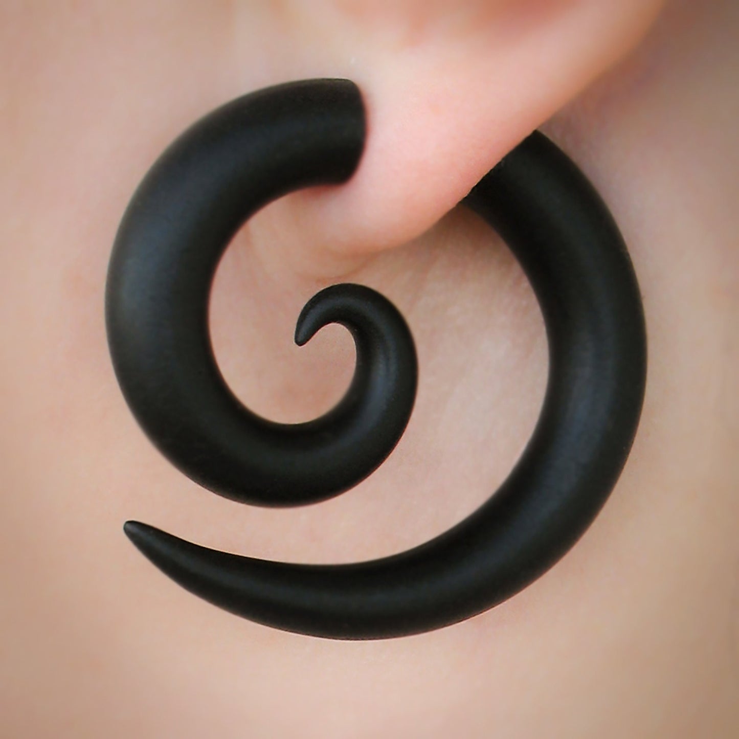 Black Spiral Earrings, Gothic Fake Gauges, Handmade Halloween Earrings