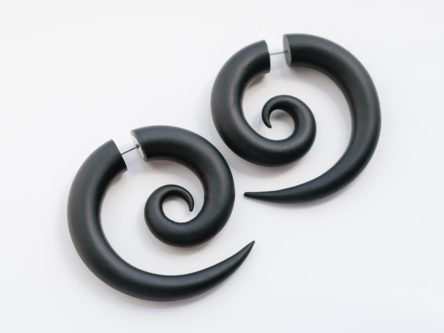 Black Spiral Earrings, Gothic Fake Gauges, Handmade Halloween Earrings