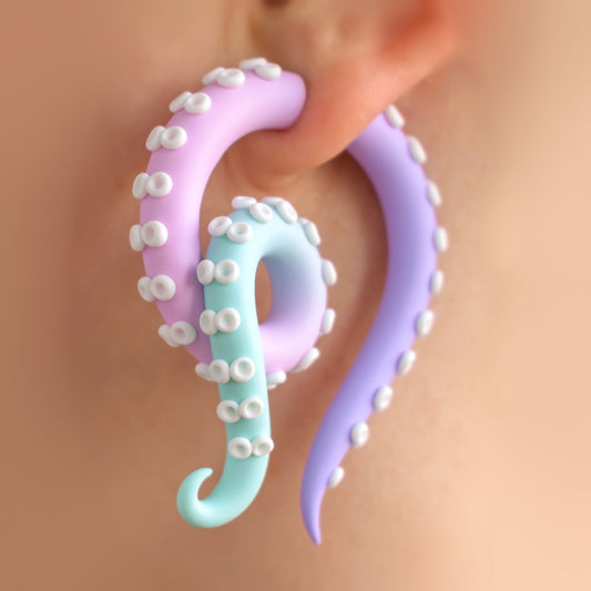 Fairy Kei Handmade Earrings, Pastel Goth Accessories, Kawaii Tentacle Jewelry