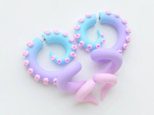 Menhera Octopus Earrings, Yami Kawaii Fake Gauges, Pastel Goth Tentacle Earrings